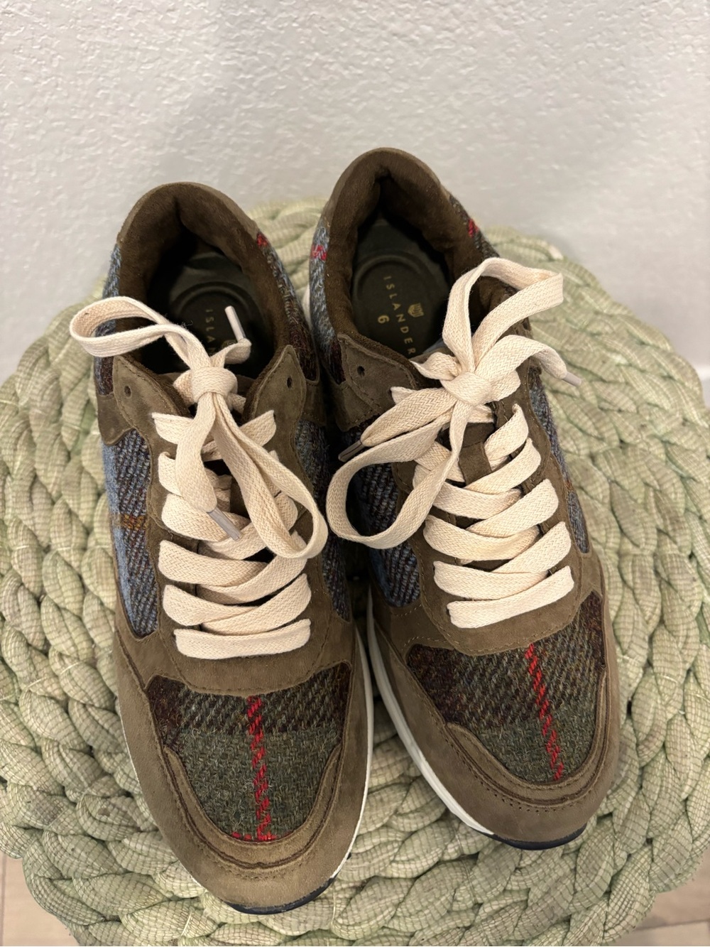 NEW Harris Tweed Islander Rosie Chestnut Blue Tartan Plaid Retro Lace Up Sneaker - Picture 9 of 12